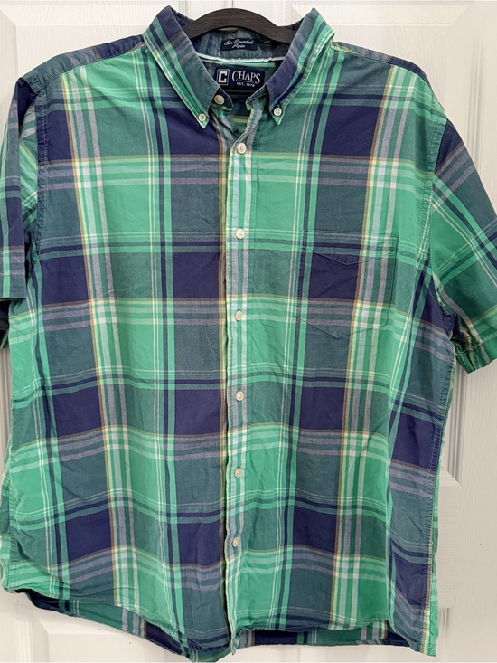 Chaps Other - Chaps Men’s Short-Sleeve Navy and Green Plaid Button-Down Shirt